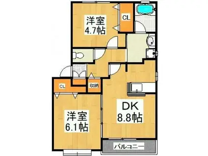 ドリームSEFA(2DK/2階)の間取り写真