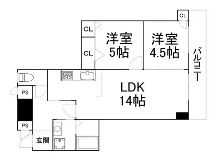 大手前セントポリア(2LDK/11階)の間取り写真