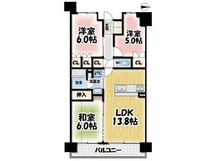 クレアガーデン伏見桃山(3LDK/13階)の間取り写真