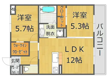 グレイスアイリスGRACE IRIS(2LDK/2階)の間取り写真