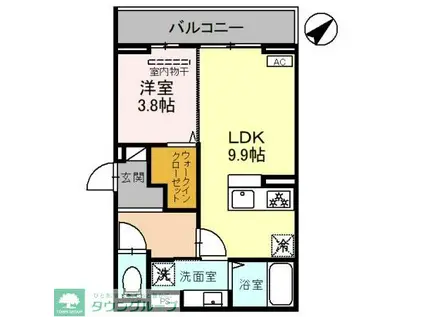 ディーセレーノ根岸台(1LDK/2階)の間取り写真