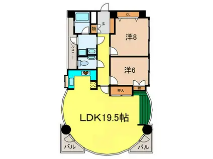芦屋ファルファーラ(2LDK/4階)の間取り写真