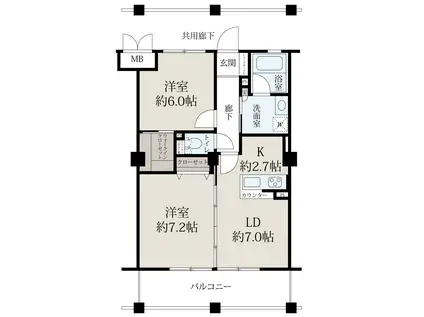 K-TERRACE学研奈良登美ヶ丘 南棟(2DK/3階)の間取り写真