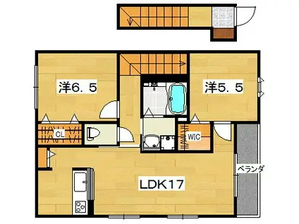 交野市シャーメゾンタイガーA棟(2LDK/2階)の間取り写真