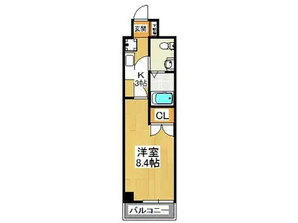 ジュメル京成船橋(1K/3階)の間取り写真