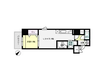 D-ROOM GRACIOUS平尾(1LDK/8階)の間取り写真