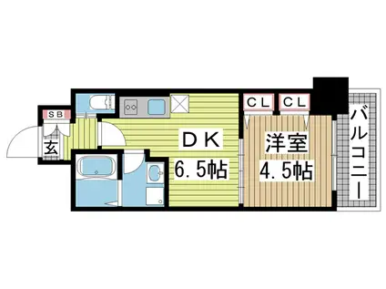 エステムコート三宮駅前IIアデシオン(1DK/15階)の間取り写真