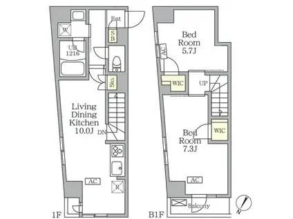 アジールコート三宿テラス(2LDK/B1階)の間取り写真