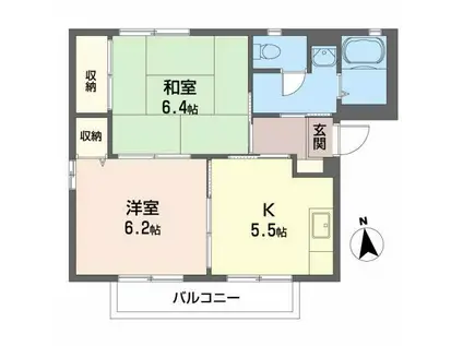 ニューエステート笹谷A(2K/2階)の間取り写真