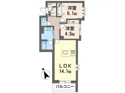 ザ グランド 自治医大(2LDK/2階)の間取り写真