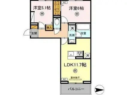ディアコート(2LDK/3階)の間取り写真