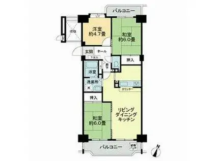 イトーピア第2大曽根マンション(3LDK/11階)の間取り写真