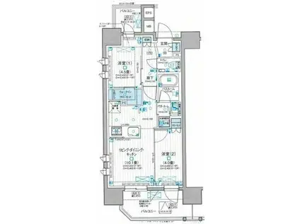 デュオステージ相模大塚(2LDK/12階)の間取り写真