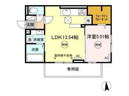 D-ROOM NEXT 諏訪野(1LDK/1階)の間取り写真