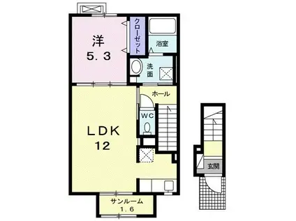 カルタム(1LDK/2階)の間取り写真