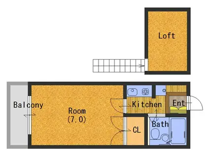 ラ・メール板宿(1K/2階)の間取り写真