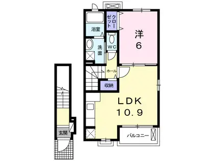ハイシード平和(1LDK/2階)の間取り写真