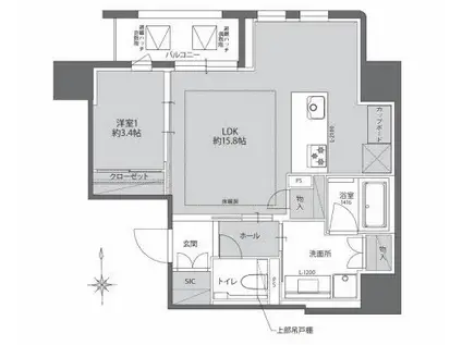 THE WEAVE MINAMI SEMBA(1LDK/8階)の間取り写真