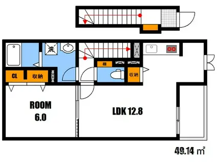 城泉タケノ B(1LDK/2階)の間取り写真