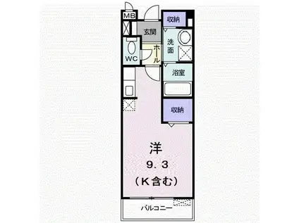 リバーサイド広面(ワンルーム/1階)の間取り写真