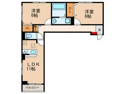 ラヴィータリッカ(2LDK/1階)の間取り写真