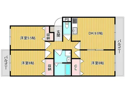 ハピネス篤A(3DK/2階)の間取り写真