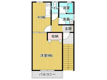 ハッピ-プレイス(1DK/2階)の間取り写真