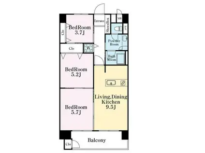 東建柏木マンション(3LDK/13階)の間取り写真