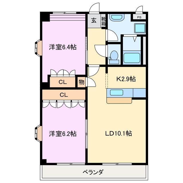 エルピスハイムB棟(2LDK/2階)の間取り写真
