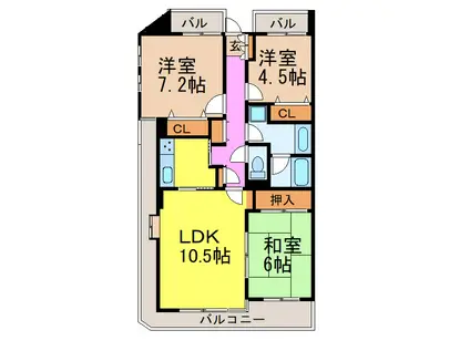 地下鉄名城線 八事日赤駅 徒歩5分 7階建 築39年(3LDK/3階)の間取り写真