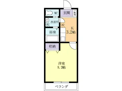 ディアコート春日(1K/3階)の間取り写真