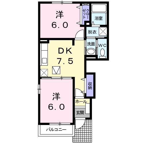 ゼファーI(2DK/1階)の間取り写真