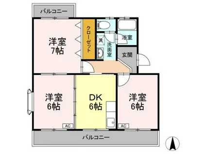 コトー萩(3DK/1階)の間取り写真