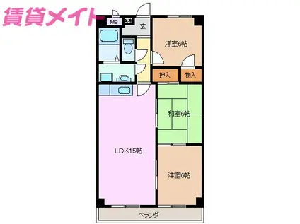 プロミネント四日市(3LDK/9階)の間取り写真