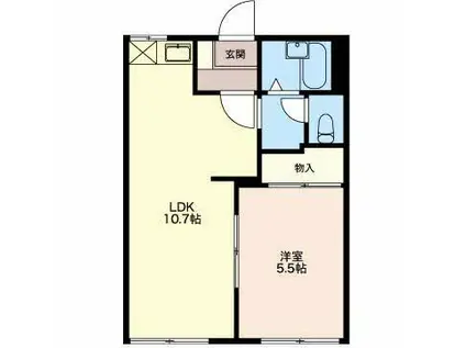 サウスウイング(1K/1階)の間取り写真