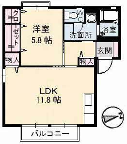 サングリーンB棟(1LDK/1階)の間取り写真