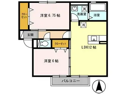 グランシャリオI(2LDK/1階)の間取り写真