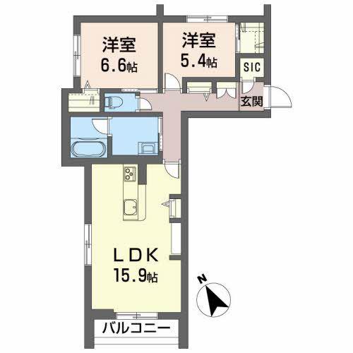 ベレオ盛岡八幡(2LDK/2階)の間取り写真