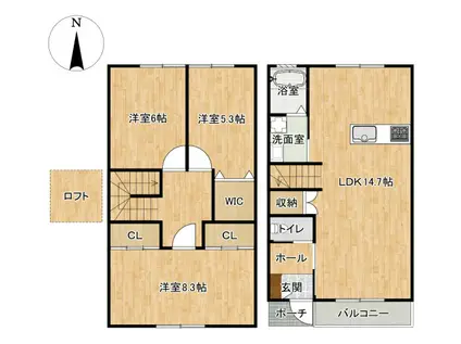 ルァラルN・メゾン(3LDK/1階)の間取り写真