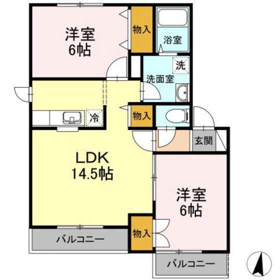 ハイセレールビュー(2LDK/2階)の間取り写真