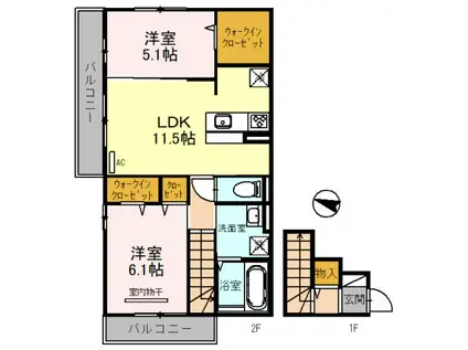 D-ROOM K・M金剛(2LDK/2階)の間取り写真