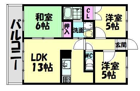 草愛マンション(3DK/1階)の間取り写真