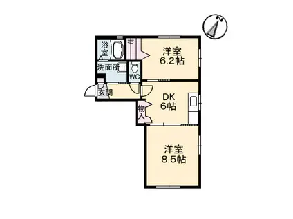 ＪＲ山陽本線 西条駅(広島) 徒歩54分 2階建 築19年(2DK/1階)の間取り写真