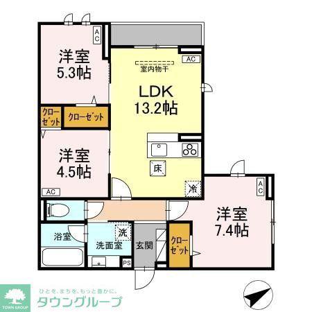 CALME VILLE(3LDK/1階)の間取り写真