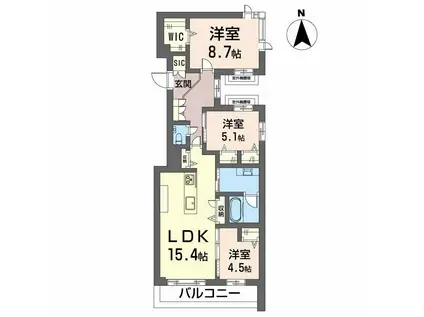 シャーメゾン国府宮駅前(3LDK/4階)の間取り写真