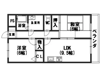 アヴェルデ十ヶ坪(2LDK/2階)の間取り写真
