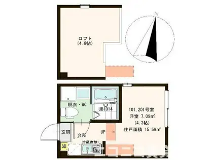 ハーモニーテラス中川(ワンルーム/2階)の間取り写真