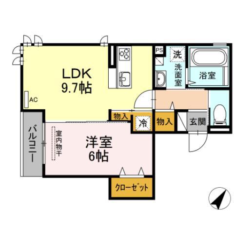 PRESTIGEA72 A棟(1LDK/3階)の間取り写真