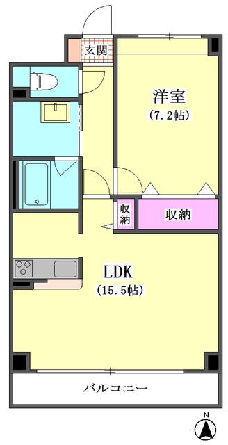 メイプルリーフ中溝(1LDK/7階)の間取り写真