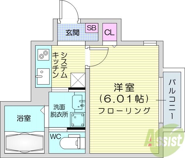 グランドール荒巻(1K/1階)の間取り写真